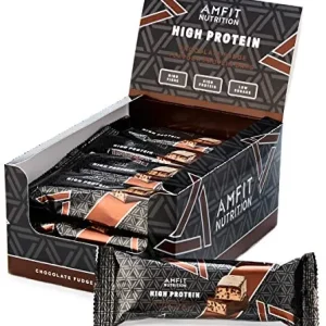 Barrita de proteína baja en azúcar Amfit Nutrition sabor fondant de chocolate – Pack 12
